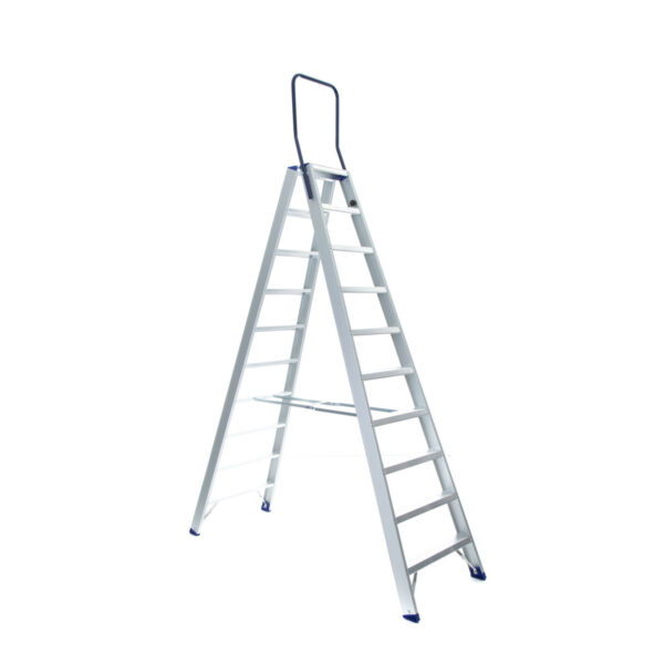 asc group eurostairs stufenstehleiter beidseitig begehbar mit buegel 2x10 stufen