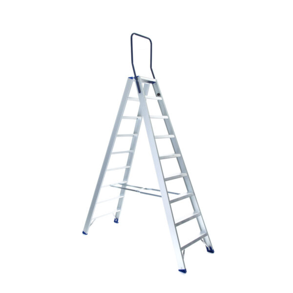 asc group eurostairs stufenstehleiter beidseitig begehbar mit buegel 2x9 stufen