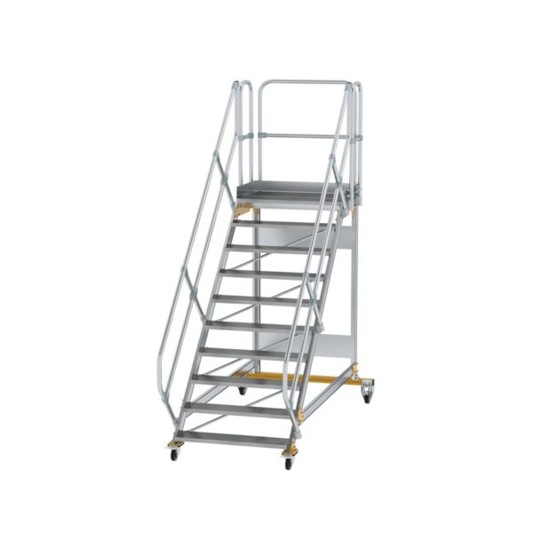 guenzburger steigtechnik plattformtreppe 45 fahrbar stufenbreite 1000mm 10 stufen aluminium geriffelt