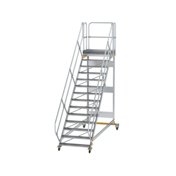 guenzburger steigtechnik plattformtreppe 45 fahrbar stufenbreite 1000mm 14 stufen aluminium geriffelt