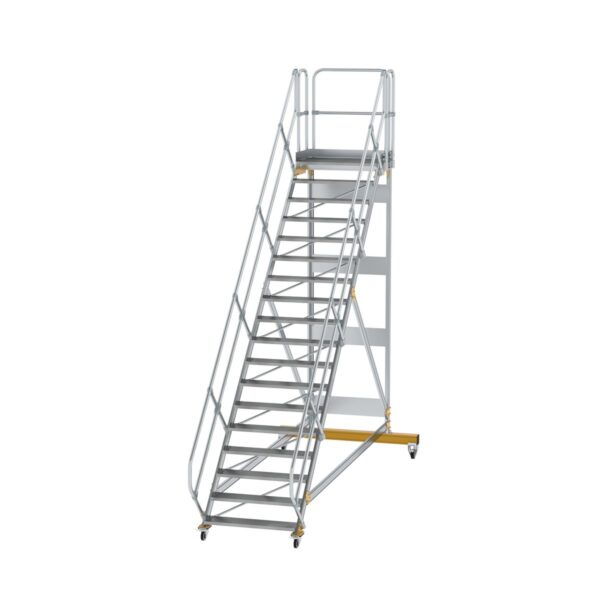 guenzburger steigtechnik plattformtreppe 45 fahrbar stufenbreite 1000mm 18 stufen aluminium geriffelt