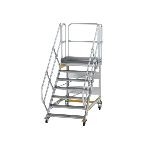 guenzburger steigtechnik plattformtreppe 45 fahrbar stufenbreite 1000mm 7 stufen aluminium geriffelt