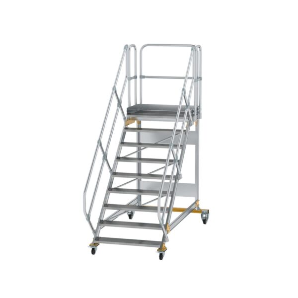 guenzburger steigtechnik plattformtreppe 45 fahrbar stufenbreite 1000mm 9 stufen aluminium geriffelt