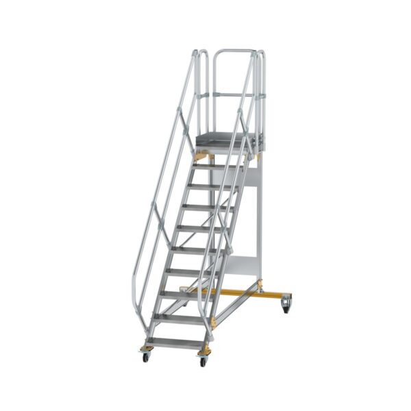 guenzburger steigtechnik plattformtreppe 45 fahrbar stufenbreite 600 mm 10 stufen aluminium geriffelt