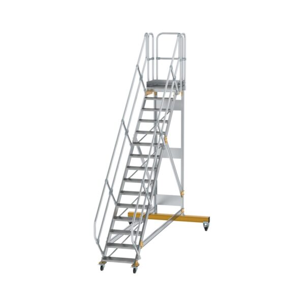 guenzburger steigtechnik plattformtreppe 45 fahrbar stufenbreite 600 mm 15 stufen aluminium geriffelt