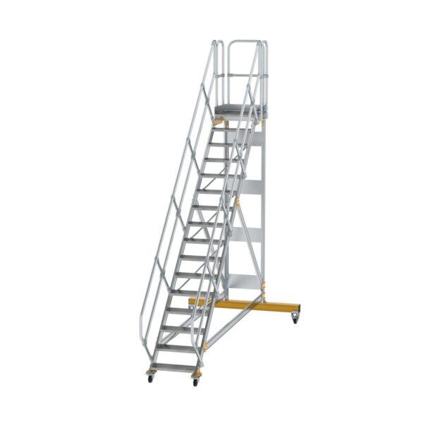 guenzburger steigtechnik plattformtreppe 45 fahrbar stufenbreite 600 mm 16 stufen aluminium geriffelt