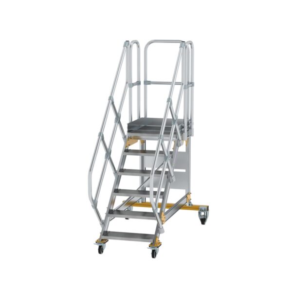 guenzburger steigtechnik plattformtreppe 45 fahrbar stufenbreite 600 mm 6 stufen aluminium geriffelt