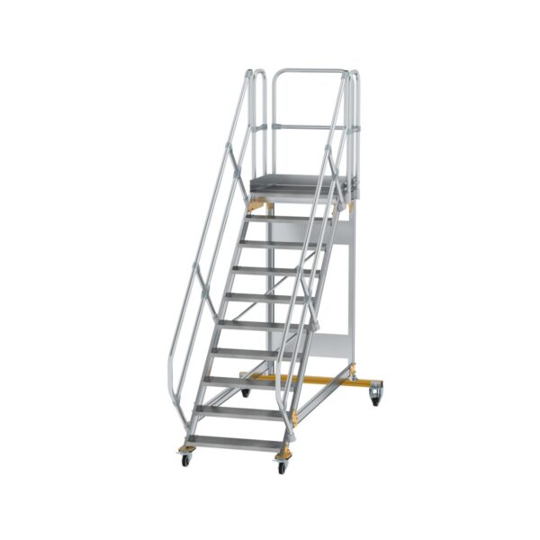 guenzburger steigtechnik plattformtreppe 45 fahrbar stufenbreite 800 mm 10 stufen aluminium geriffelt