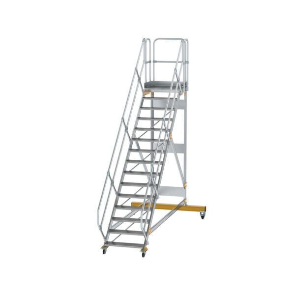 guenzburger steigtechnik plattformtreppe 45 fahrbar stufenbreite 800 mm 15 stufen aluminium geriffelt