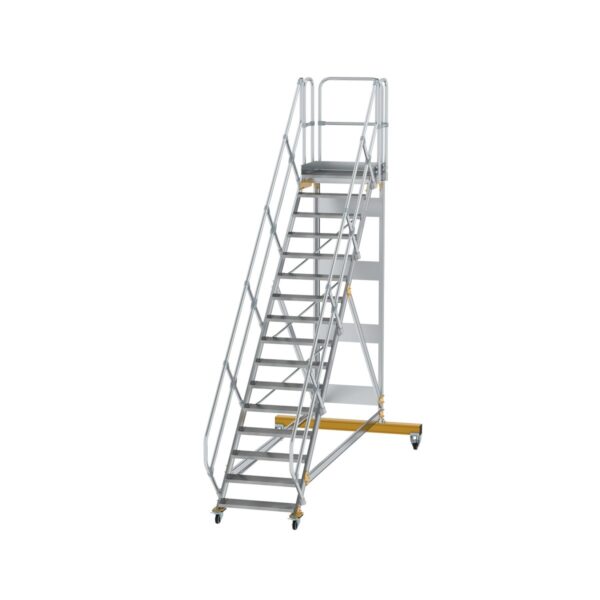 guenzburger steigtechnik plattformtreppe 45 fahrbar stufenbreite 800 mm 16 stufen aluminium geriffelt