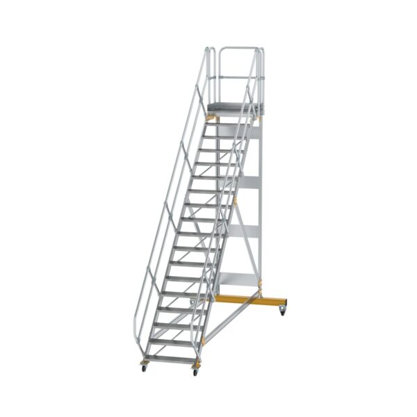 guenzburger steigtechnik plattformtreppe 45 fahrbar stufenbreite 800 mm 18 stufen aluminium geriffelt