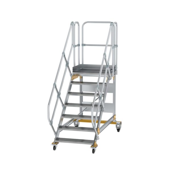 guenzburger steigtechnik plattformtreppe 45 fahrbar stufenbreite 800 mm 7 stufen aluminium geriffelt