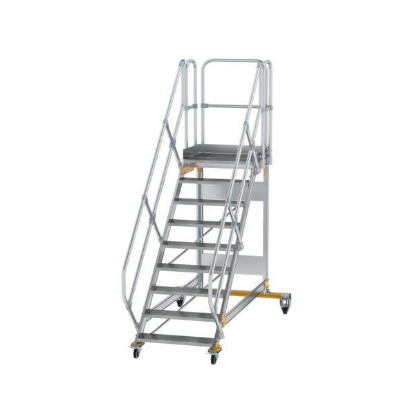 guenzburger steigtechnik plattformtreppe 45 fahrbar stufenbreite 800 mm 9 stufen aluminium geriffelt