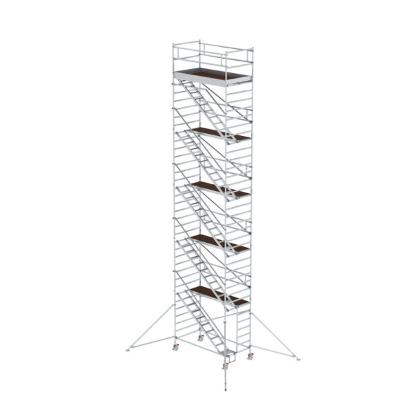 guenzburger steigtechnik rollgeruest 1 35 x 2 45 m mit schraegaufstiegen ausleger plattformhoehe 10 35 m