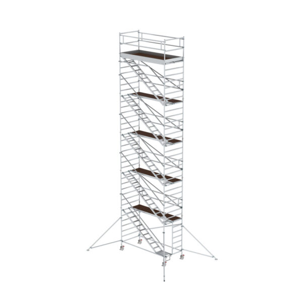 guenzburger steigtechnik rollgeruest 1 35 x 3 0 m mit schraegaufstiegen ausleger plattformhoehe 10 35 m