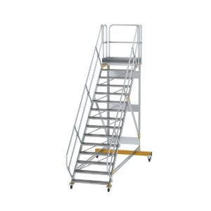 guenzburger steigtechnik plattformtreppe 45 fahrbar stufenbreite 1000mm 15 stufen aluminium geriffelt