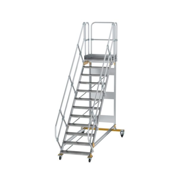 guenzburger steigtechnik plattformtreppe 45 fahrbar stufenbreite 800 mm 12 stufen aluminium geriffelt