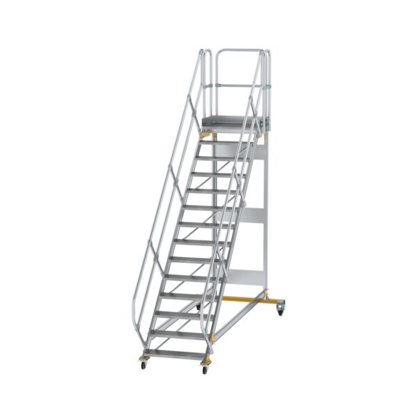 guenzburger steigtechnik plattformtreppe 45 fahrbar stufenbreite 800 mm 14 stufen aluminium geriffelt