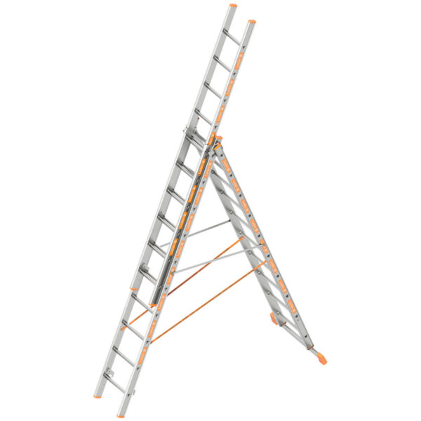 layher allzweckleiter topic 10 sprossen aluminiumleiter 3 teilig 3x10 sprossen ausziehbar beidseitig begehbar klappbar laenge 6 65 m