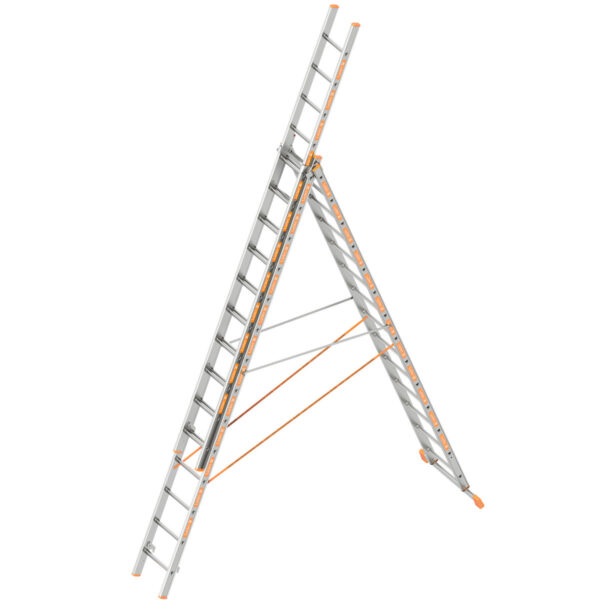 layher allzweckleiter topic 14 sprossen aluminiumleiter 3 teilig 3x14 sprossen ausziehbar beidseitig begehbar klappbar laenge 10 05 m