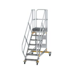 guenzburger steigtechnik plattformtreppe 45 fahrbar stufenbreite 600 mm 7 stufen aluminium geriffelt