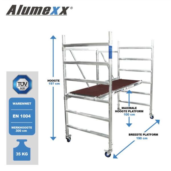 Alumexx FS 90 - Fahrgerüst/Faltgerüst Arbeitshöhe bis 3m, Plattform ohne Luke